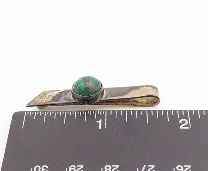 925 Sterling Silver Vintage Tie Clip ISRAEL Round Cabochon Malachite Pin  TR4026