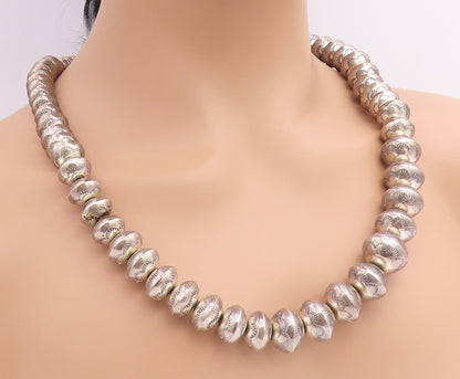 925 Sterling Silver Vintage Necklace FLOYD LANER NAVAJO Etched Bead Chain NE4943