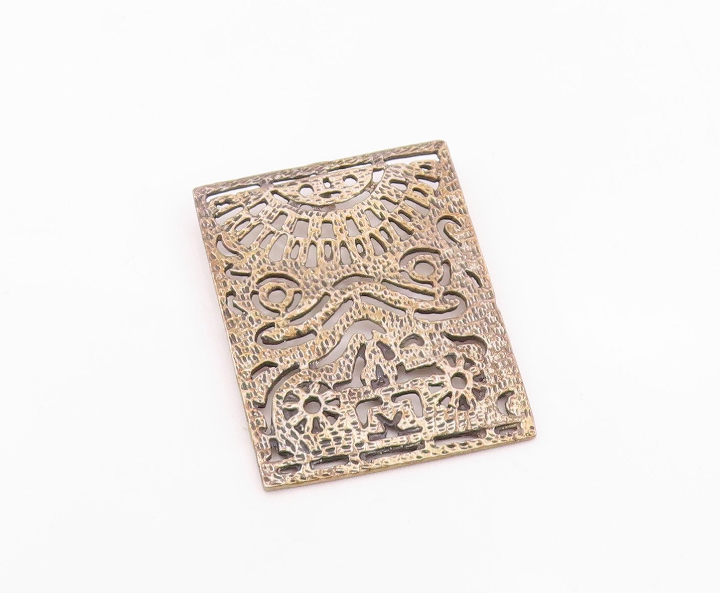 925 Sterling Silver  Vintage Shiny Cutout Design Square Pendant  PT16083