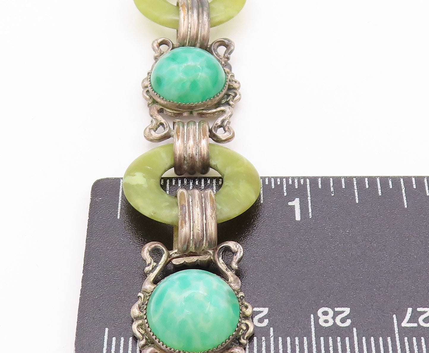 925 Sterling Silver Vintage Bracelet Gemstone Half Sphere & Rings  BT11245