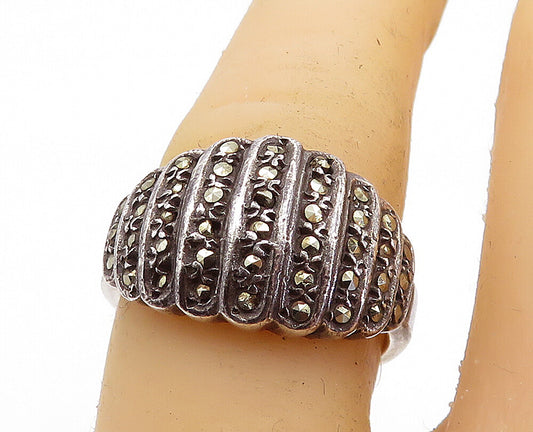 925 Sterling Silver  Vintage Marcasite Decorated Dome Band Ring Sz 6.5  RG6163