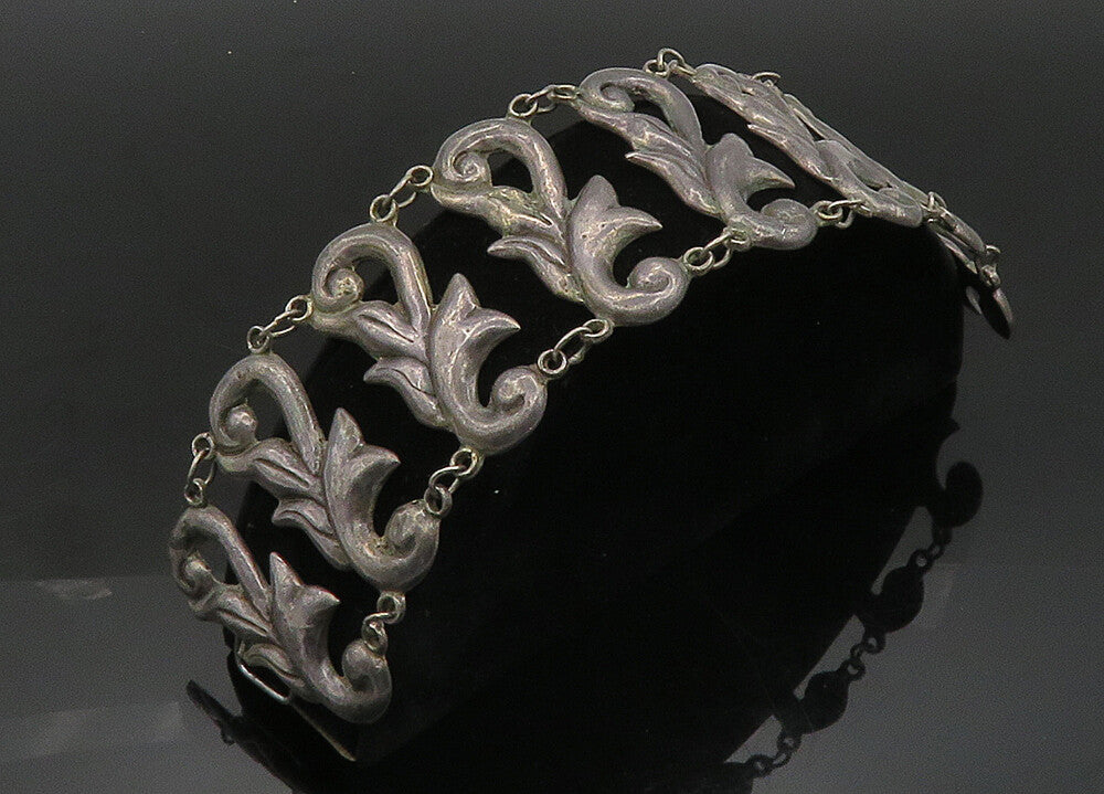MEXICO 925 Sterling Silver  Vintage Antique Floral Swirl Chain Bracelet BT8054