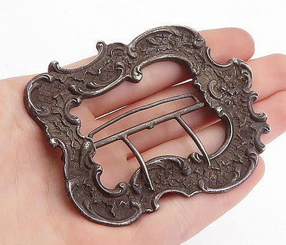 925 Sterling Silver  Vintage Antique Oxidized Floral Swirl Belt Buckle  TR1192