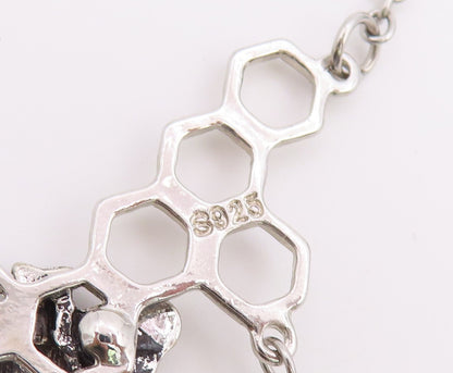 925 Sterling Silver Vintage Necklace Citrine Honeycomb & Bumblebee Drop  NE4912