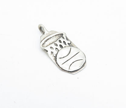 925 Sterling Silver Vintage Basketball & Hoop Sports Motif Pendant PT2973