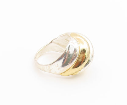 925 Sterling Silver Vintage Ring Two Tone Modernist Ribbed Dome  Sz 7  RG36897