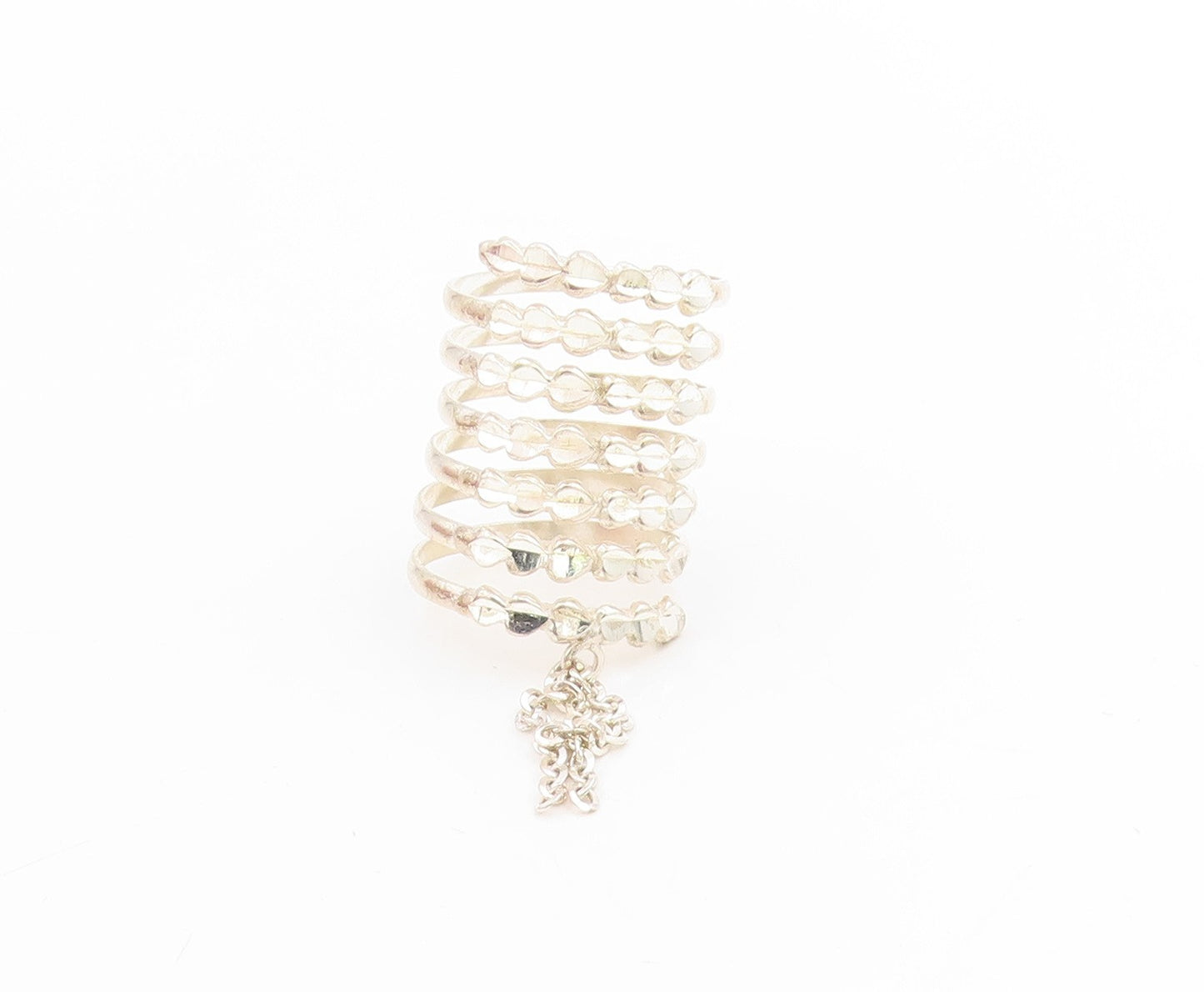 925 Sterling Silver Vintage Ring Spiral Coil Dangling Chain Band Sz 10.5 RG34057