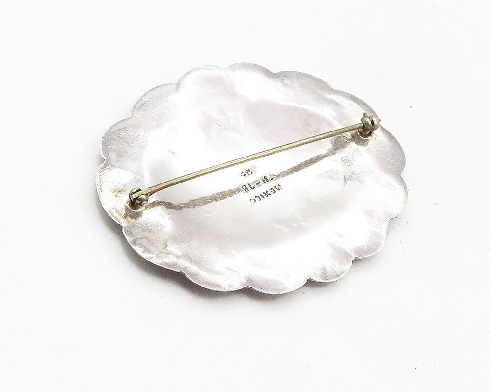 MEXICO 925 Sterling Silver  Vintage Shiny Etched Pattern Brooch Pin  BP4102