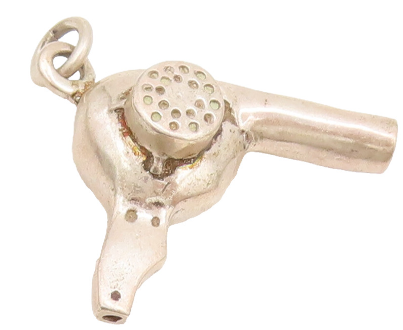925 Sterling Silver  Vintage Carved Hair Blow Dryer Charm Pendant  PT22337