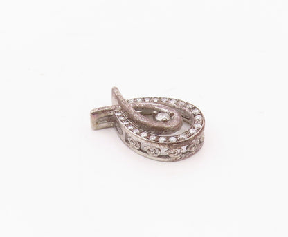 925 Sterling Silver  Vintage Genuine Diamonds Open Tear Drop Pendant  PT19616