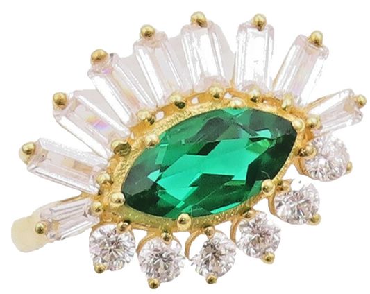 925 Sterling Silver Vintage Ring Gold Plated Green & White CZ  Sz 6  RG30954