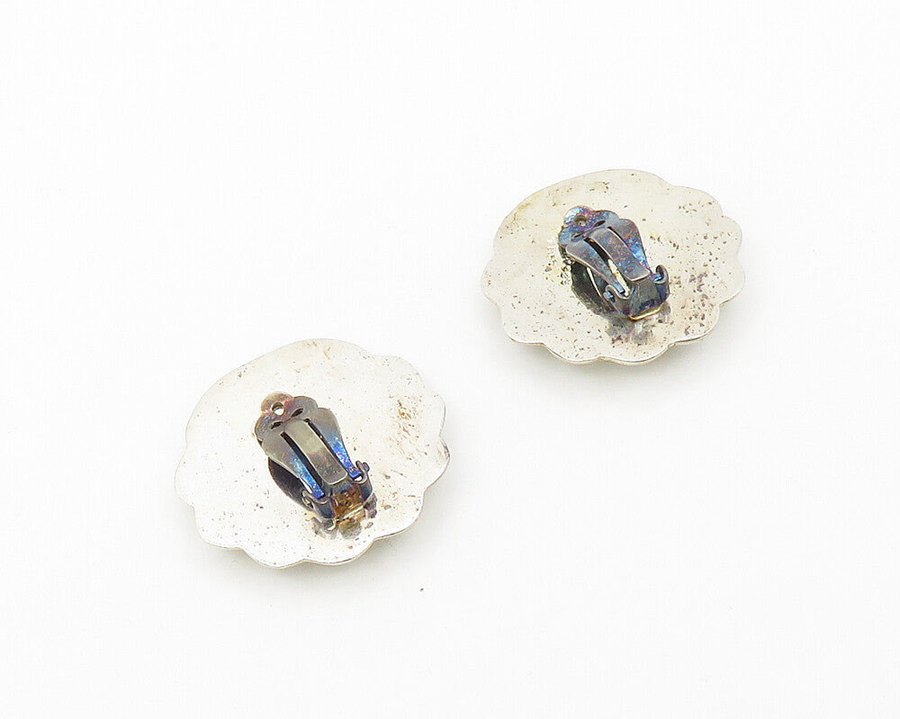 JMP MEXICO 925 Silver  Vintage Shiny Scalloped Non Pierce Earrings  EG9470