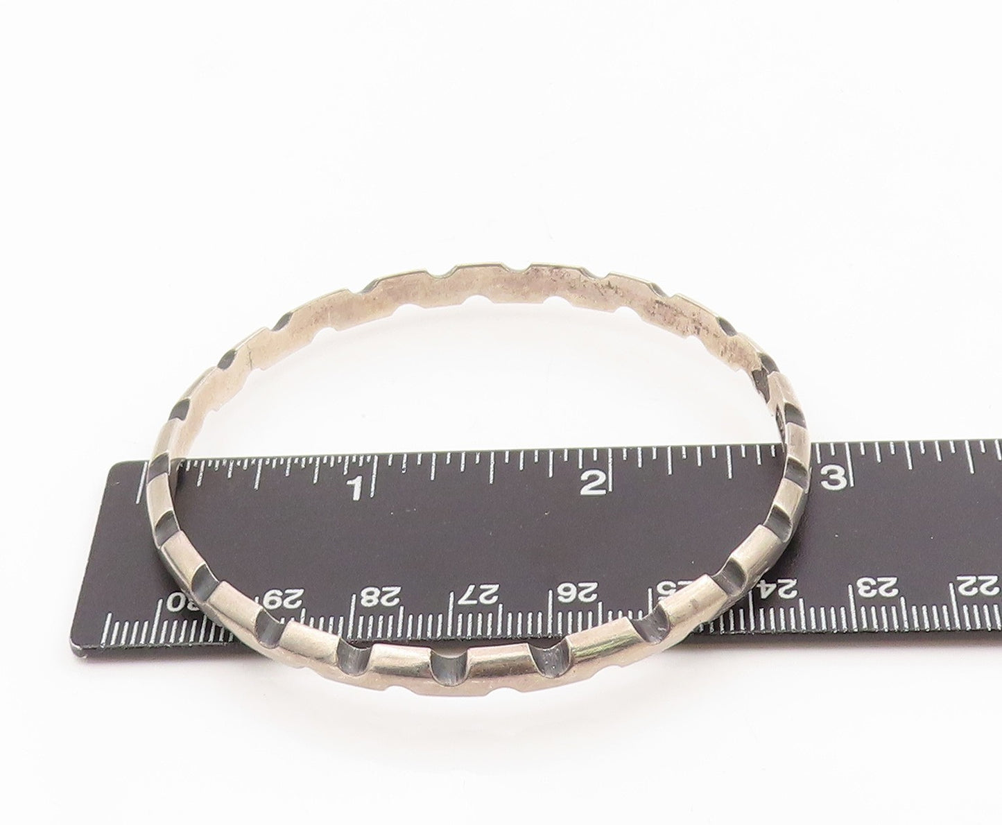 925 Sterling Silver Vintage Bracelet ANTONIO PINEDA Solid Notched Bangle BT11578
