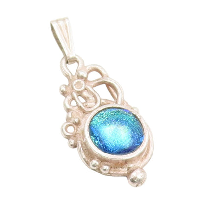 925 Sterling Silver Vintage Pendant Cabochon Gemstone Victorian Design  PT25327