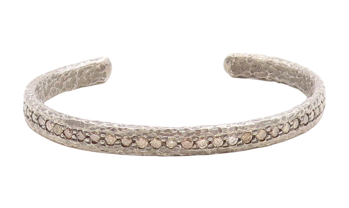925 Sterling Silver Vintage Bracelet 1CT Champagne Diamonds Brutalist   BT10969