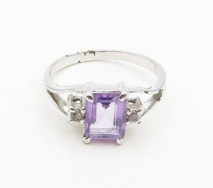 925 Sterling Silver  Amethyst & Topaz Shiny Split Band Ring Sz 8  RG15718