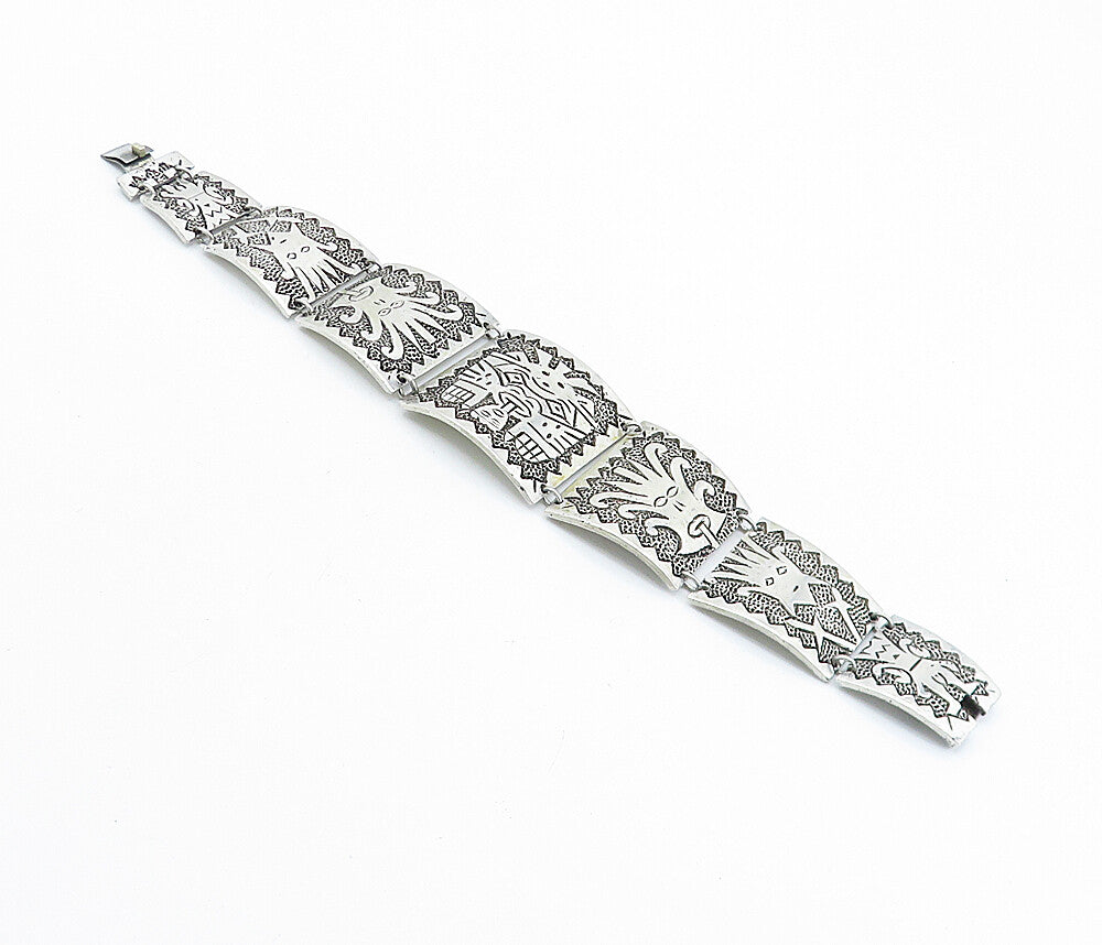 925 Sterling Silver  Vintage Antique Traditional Pattern Chain Bracelet BT2963
