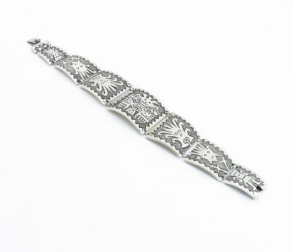 925 Sterling Silver  Vintage Antique Traditional Pattern Chain Bracelet BT2963