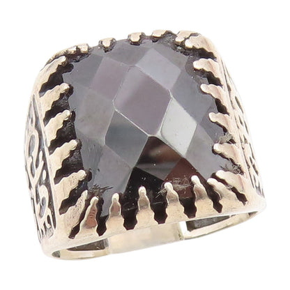 925 Sterling Silver Vintage Ring Faceted Black Onyx Chunky Band  Sz 8.5  RG34369