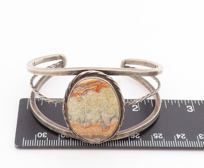 925 Sterling Silver Vintage Bracelet SOUTHWESTERN Cabochon Agate Cuff BT11654