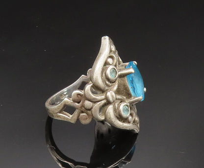 925 Silver  Vintage Paraiba Tourmaline & Topaz Scroll Ring Sz 7  RG25002