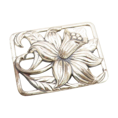 925 Sterling Silver Vintage Brooch DANECRAFT Daffodil Floral Frame Pin  BP11954