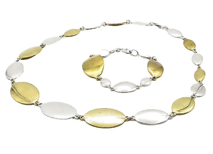 RLM STUDIO 925 Sterling Silver & Brass Shiny Necklace & Bracelet Set  TR1587