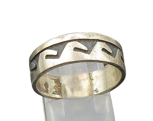 SOUTHWESTERN 925 Silver Vintage Ocean Waves Oxidized Band Ring Sz 8.5 RG21473