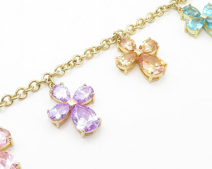 925 Sterling Silver  Cubic Zirconia & Topaz Gold Plated Chain Necklace  NE2355