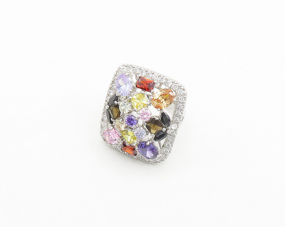 925 Silver Cubic Zirconia Topaz & Multi Stone Cocktail Ring Sz 9.5 RG19449