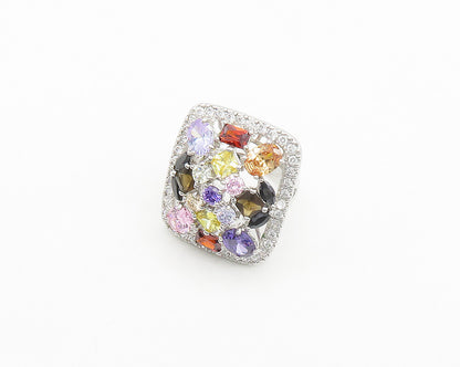 925 Silver Cubic Zirconia Topaz & Multi Stone Cocktail Ring Sz 9.5 RG19449