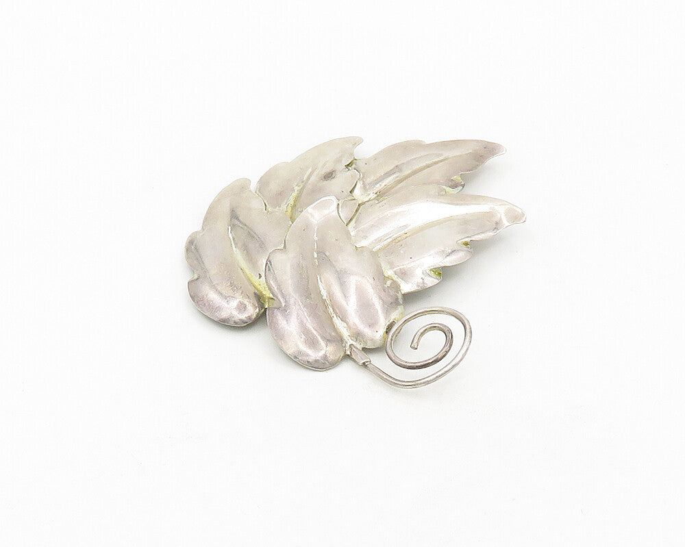 925 Sterling Silver  Vintage Shiny Smooth Floral Leaves Brooch Pin  BP7383
