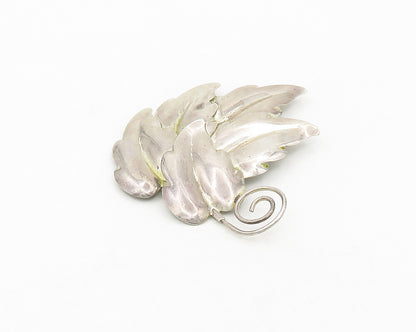 925 Sterling Silver  Vintage Shiny Smooth Floral Leaves Brooch Pin  BP7383
