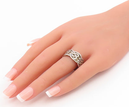 925 Sterling Silver Vintage Ring Carved Celtic Knot Wide Band  Sz 10.5  RG34905