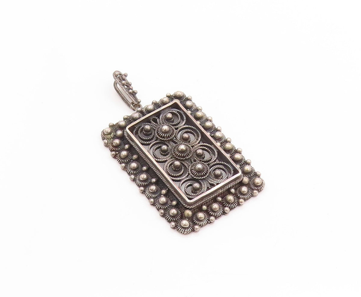 925 Sterling Silver Vintage Pendant Dark Tone Wired Floral Design  PT24230