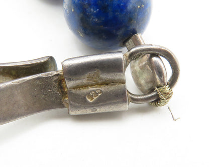 925 Sterling Silver & 14K GOLD  Vintage Lapis Lazuli Beaded Necklace  NE2997
