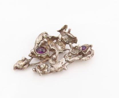 925 Sterling Silver Vintage Pendant Cabochon Amethyst Brutalist Locket  PT25535