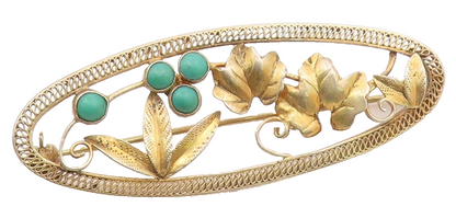 925 Sterling Silver  Vintage Petite Turquoise Floral Leaf Brooch Pin  BP8677