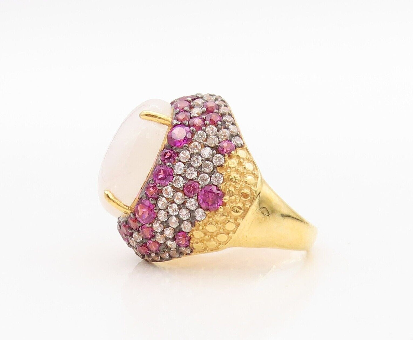 925 Sterling Silver Vintage Ring Gold Plated Gemstone & Pink Topaz  Sz 7 RG30335