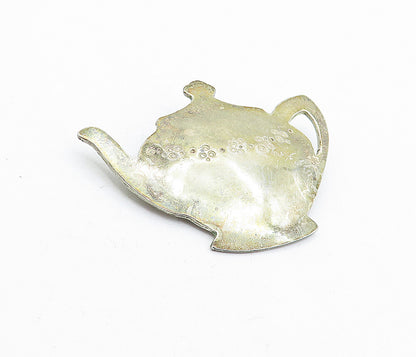 DESIGNER 925 Sterling Silver  Vintage Antique Tea Pot Motif Brooch Pin  BP1593