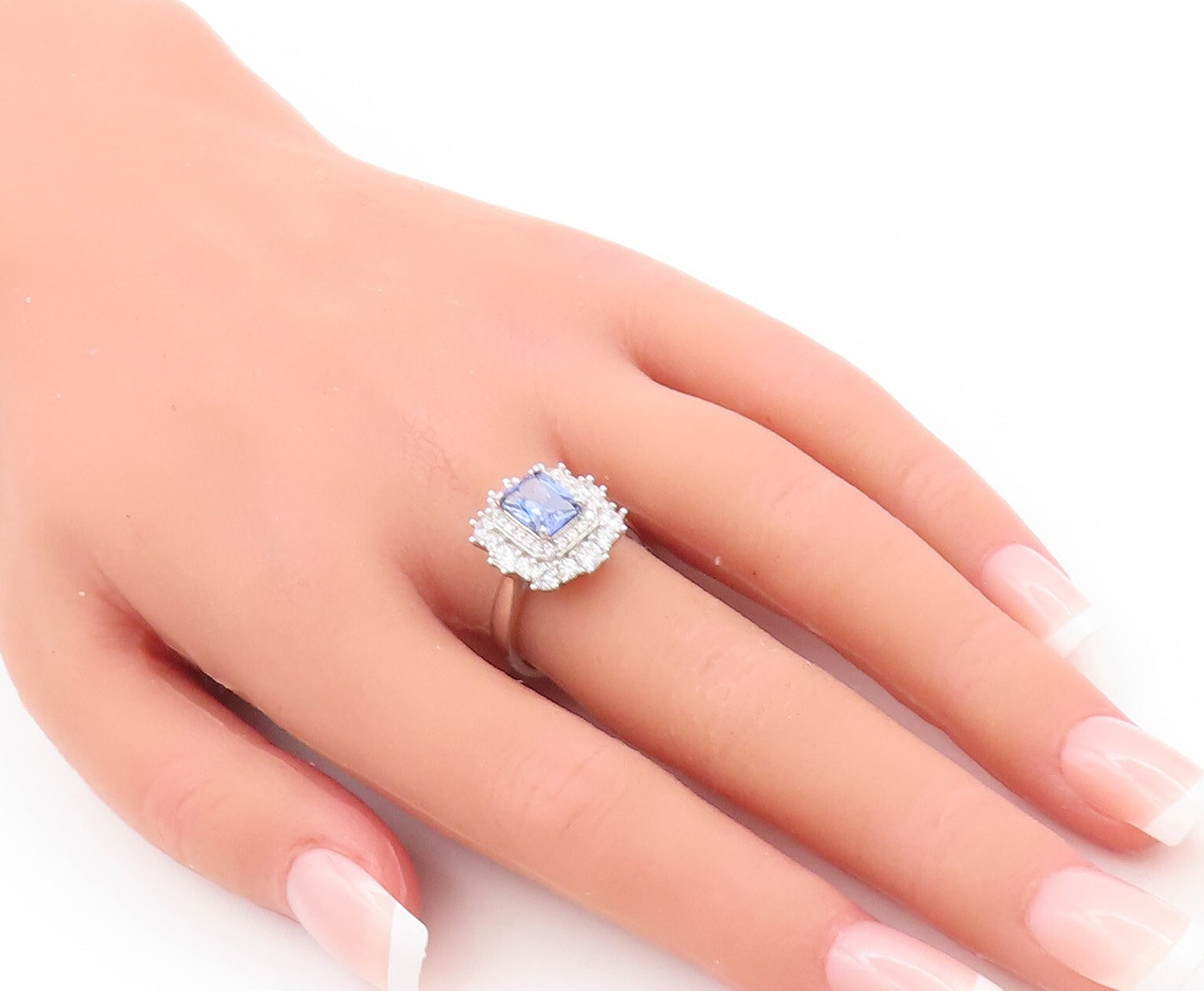 925 Sterling Silver Vintage Ring Designer Blue & White CZ Inlay  Sz 7  RG29796