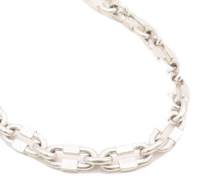 925 Sterling Silver Vintage Necklace Solid Oval Box Cutout Chain  NE4336