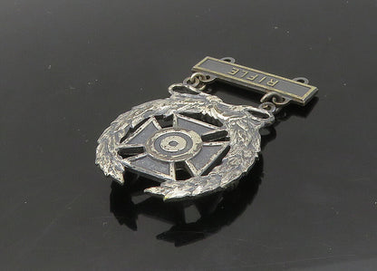 925 Sterling Silver  Vintage Oxidized Rifle Floral Wreath Brooch Pin  BP8202