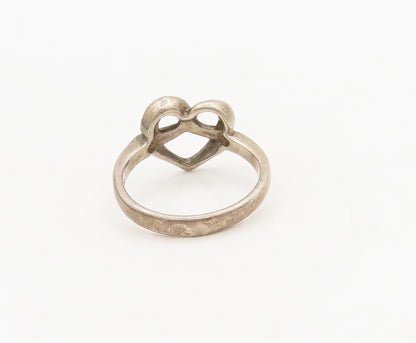 925 Sterling Silver  Vintage Cutout Caved Swirly Heart Ring Sz 5  RG27045