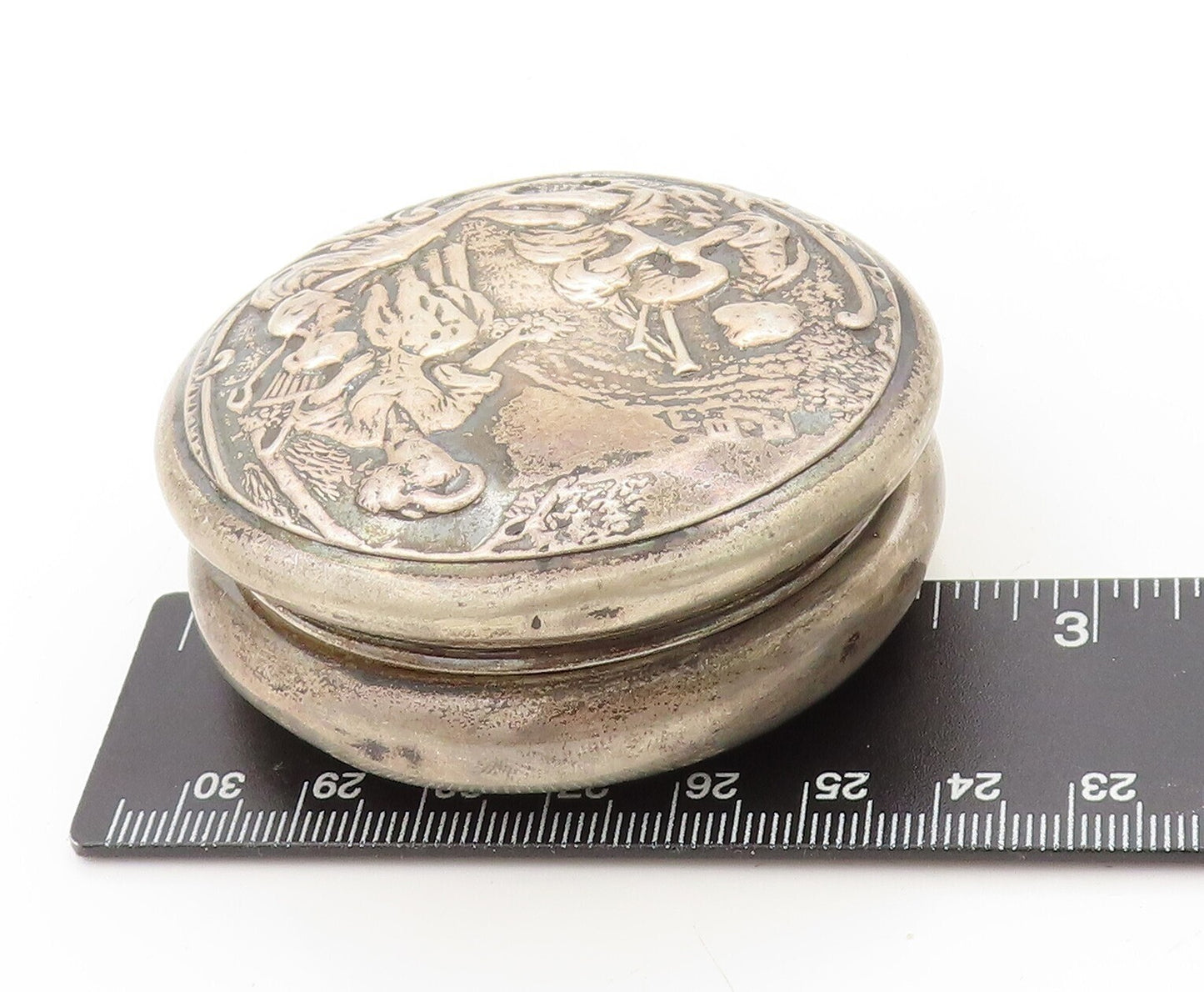 925 Sterling Silver Vintage Pill Box WC ENGLAND Antique Carved (OPENS)  TR3818