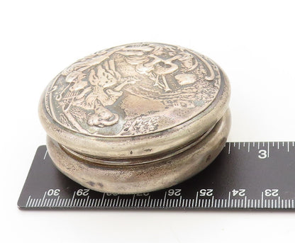 925 Sterling Silver Vintage Pill Box WC ENGLAND Antique Carved (OPENS)  TR3818