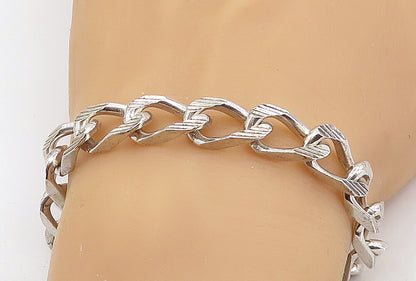 925 Sterling Silver  Vintage Shiny Etched Curb Link Chain Bracelet   BT3264