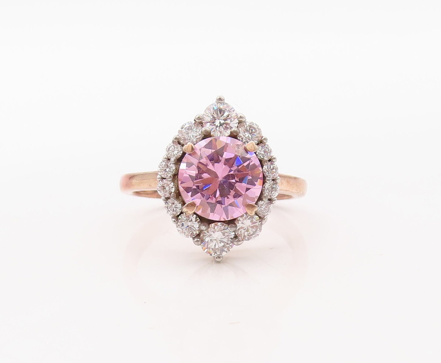 925 Sterling Silver Vintage Ring Rose Gold Plated Pink & White CZ Sz 7.5 RG30809