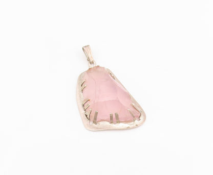 925 Sterling Silver Vintage Pendant Modernist Pink Rose Quartz Locket  PT25642