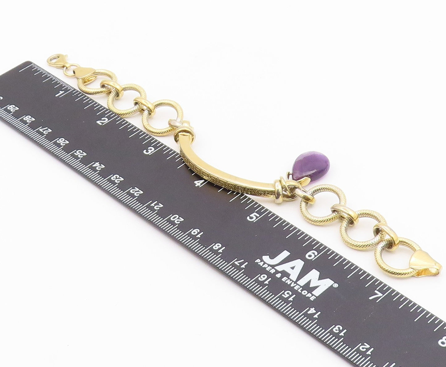 925 Sterling Silver  Amethyst Gold Plated Greek Key Chain Bracelet  BT5607
